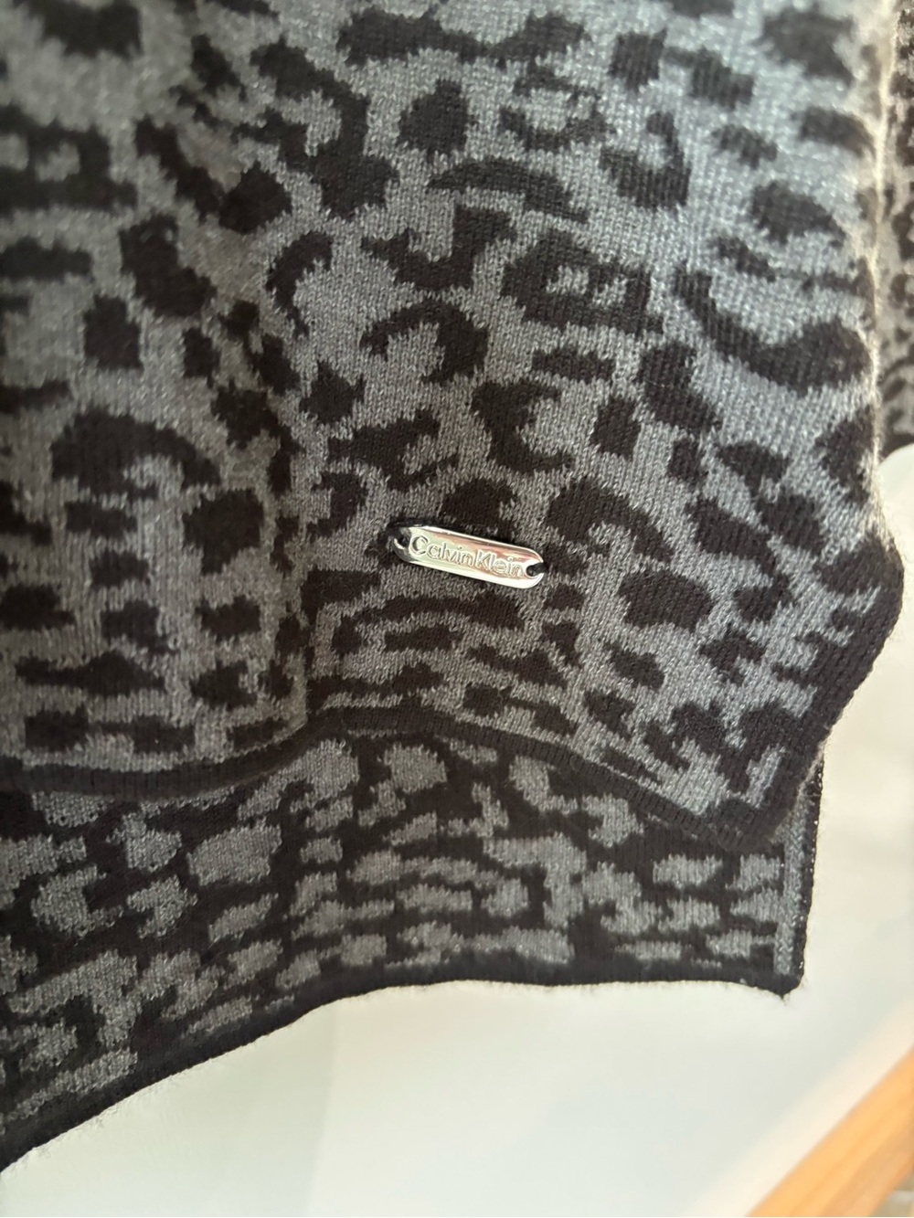 Calvin Klein Gray Leopard-Print Cowl Neck Sweater - Picture 3 of 4